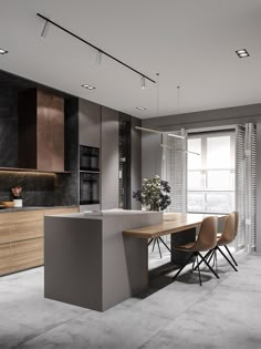 the modern kitchen is clean and ready to be used for dinner or lunch time,