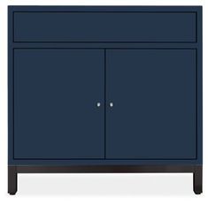 a blue cabinet with two doors on the front