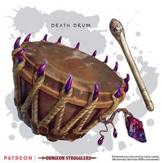 an image of a drum with purple nails on it