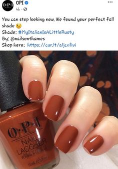 https://pin.it/5Nqm5Q01R Fall Nail Colors Opi, Opi Nail Polish Colors, Brown Nail Polish, Brown Nail, Opi Nail Colors, Fall Gel Nails, Cute Gel Nails, Thanksgiving Nails, Opi Nail Polish