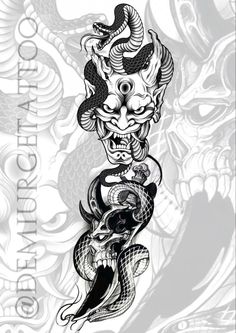 Oni Full Sleeve Tattoo, Hannya Maske Tattoo, Hannya Maske, Satanic Tattoos, Dragon Tattoo Sketch, Oni Tattoo, Black Art Tattoo, Small Girly Tattoos, Samurai Tattoo Design