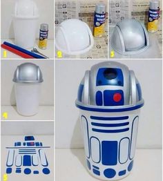 a collage of photos showing different things in the shape of r2d2