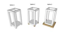 three different types of pedestals with one open and the other closed on each side