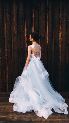 Modern Blue Two-Piece Wedding Dress with Tulle Skirt | Ready or Not Colored Wedding Dress, Berta Bridal, Two Piece Wedding Dress, Tulle Wedding Gown, Blue Wedding Dresses, Blue Tulle, Civil Ceremony, Haute Hippie, Tulle Wedding