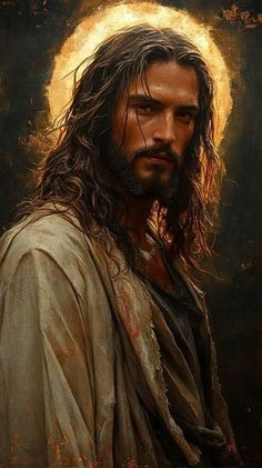 a painting of jesus with the light coming through his eyes and flowing water on his face