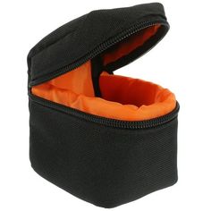 an open black case with orange linings