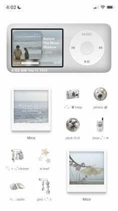 an ipod is shown with pictures and other items on the screen, as well as music