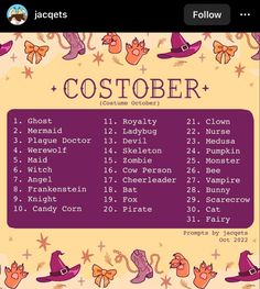 an image of a halloween costume list on a cell phone with the text, costober