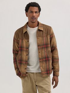 When cold weather arrives, you'll be reaching for our Men’s Sherpa Lined Shirt Jacket. It comes with everything you need to keep warm, including a shell made of cotton twill and sherpa lining for extra warmth. It features a regular fit that’s not too tight or too loose, pointed yokes in front and back with overlays, and plenty of pocket space for your essentials. Casual Cotton Utility Jacket For Outdoor Work, Plaid Cotton Outerwear For Outdoor, Rugged Shacket For Outdoor Winter Use, Rugged Winter Shacket For Outdoor, Plaid Cotton Outerwear For Outdoor Activities, Winter Cotton Outerwear With Camp Collar, Rugged Relaxed Fit Outerwear For Outdoor, Brown Cotton Shacket For Outdoors, Brown Cotton Shacket For Outdoor