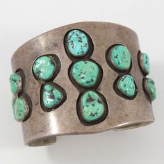 1950s Navajo (signed, “AC”) Wide Sterling Silver Cuff Bracelet with Natural American Turquoise in Shadowbox Settings. 2.375” Cuff Width5.75” Inside Measurement, plus 1.25” opening(7" Total Circumference - Medium-Large) Zuni Jewelry, Concho Belt, Navajo Jewelry, American Turquoise, Native Jewelry, Sterling Silver Cuff Bracelet, Sterling Silver Cuff, Silver Cuff Bracelet, American Jewelry