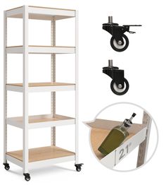 an image of a shelf with two wheels and one empty bottle on the bottom level