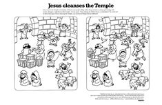 jesus cleans the temple coloring page with pictures and instructions for children to learn how to use