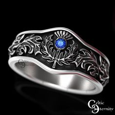 "See all our thistle rings: www.etsy.com/shop/CelticEternity?search_query=thistle A unique design, this solid ring features a Scottish Thistle Crest set with a sapphire and a band adorned with thistle leaves of protection. The thistle represents bravery, courage, and loyalty. In Celtic regions, the thistle represents devotion, determination, and strength. The thistle is renowned in Scotland where it is not only the country's national emblem but also the base of Scotland's ancient order of chival Scottish Thistle Ring, Ring Of Protection, Scottish Wedding Rings, Scottish Ring, Thistle Leaves, Pirate Ring, Thistle Ring, Celtic Wedding Bands, National Emblem