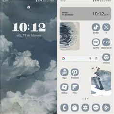 an iphone screen with clouds and sky in the background, including icons for different devices