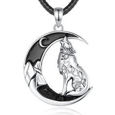 Celtic Wolf Necklace Black Zircon Moon Jewelry-MoonChildWorld Black Metal Moon-shaped Jewelry, Black Metal Moon Shaped Jewelry, Black Wolf Design Jewelry For Gift, Sterling Silver Wolf Design Jewelry Gift, Sterling Silver Wolf Design Necklace As Gift, Sterling Silver Necklace With Wolf Design As Gift, Round Wolf Design Jewelry Gift, Sterling Silver Necklace With Wolf Design For Gift, Wolf Design Round Jewelry Gift