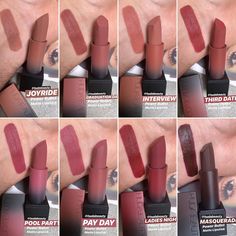 Huda Beauty Lipstick, Matte Make Up, Make Up Kits, Mac Lipstick Shades, Lipstick Kit, Best Lipsticks, Makijaż Smokey Eye, Lipstick Collection, Lipstick Swatches