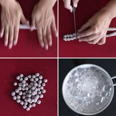 four pictures showing how to make marshmallows in the shape of a heart