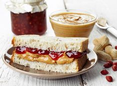 a peanut butter and jelly sandwich on a plate