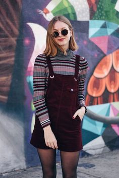 OUTFIT, Street Art, dungarees, pinafore, stripe, top, bushwick, new york, brooklyn Blackpink Airport Fashion, 일본 패션, Lara Jean, Dream Aesthetic, Pullover Outfit, Outfit 90s, Vintage Outfit, 90s Fashion Outfits, Jam Jar