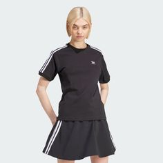 adidas Shop the 3-Stripes Tee - Black at adidas.com/us! See all the styles and colors of 3-Stripes Tee - Black at the official adidas online shop. Running Clothes Women, Adidas Original, Model Call, Adidas Originals Women, Womens Workout Outfits, Women Lifestyle, Lifestyle Clothing, Running Clothes, Adidas Online