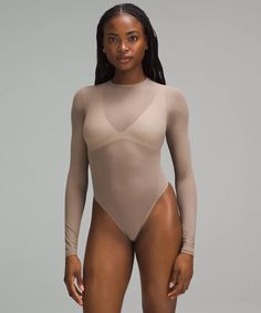 Nulu Mesh Long-Sleeve Crewneck Bodysuit | Women's Long Sleeve Shirts | lululemon Bodysuit Designs, V Neck Bodysuit, Sports Skirts, Mesh Long Sleeve, Womens Long Sleeve Shirts, Corset Style, Business Casual Outfits, Long Sleeve Bodysuit, Mesh Fabric