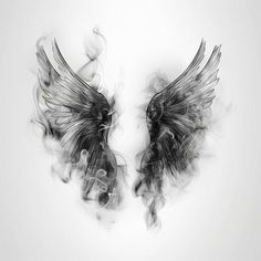 Dark Angel Tattoo Design, Smoky Tattoo, Back Wing Tattoo, Smokey Tattoo, Wing Tattoo On Shoulder, Bolt Tattoo, Hawk Tattoo, Upper Back Tattoos, Tattoo Shading