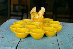 Vintage California Pottery Egg Platter Tray Holder Chicken Hen Yellow Dish Farmhouse S30 Deviled Egg Yellow Gold Raised Rooster by oceanmindedjewelry on Etsy Yellow Dishes, Egg Platter, Egg Yellow, Chicken Hen, Deviled Egg, Egg Storage, California Pottery, Vintage California