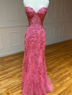 Sweetheart Neck Pink Mermaid Lace Prom Dresses, Pink Mermaid Lace Formal Graduation Dresses Prom 23, Red Lace Prom Dress, Prom Dresses Pink, Formal Dresses Graduation, Mermaid Prom Dresses Lace, Lace Prom Dresses, Prom Dresses Long Mermaid, Strapless Prom Dress