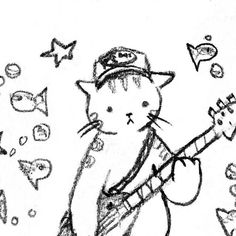 a drawing of a cat playing the guitar