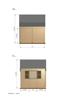 two plans showing the roof and side of a shed with windows on each side, and one