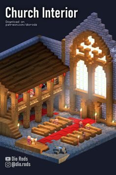 Minecraft Survival Church! A very detailed interior for you to use as inspiration! Build and schematic downloads are available for supporters on Patreon :))