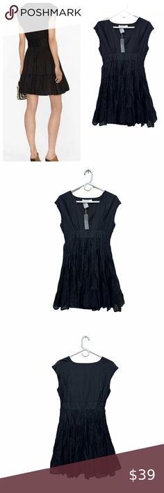 Jenny Han Tiered Mini Dress Women Small Black Empire Waist Y2k Grunge Chiffon Jenny Han, Silk Mini Dress, Black Mini, Fit Flare Dress, Cotton Silk, Ruffle Dress, Empire Waist, Fit & Flare, Flare Dress