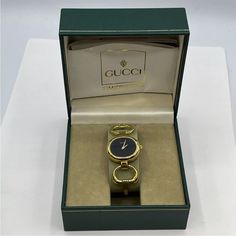 Gucci Watch 1600. Gold With Black Face. This Is The Closest To New Of This Watch. I Wore It A Few Times. No Visible Scratches On The Surface Of The Face Or Bands; However, There Are “Minimal” Scratches On The Backside As Shown In The Photos Taken. It Must Have Happened With The Battery Was Replaced This Week (Receipt Attached). It Comes With Its Original Box And All The Paperwork Seen In Photos Taken. See Photos And Comments For Sizing. Message With Any Questions. Thank You. Gucci Watch, Gucci Accessories, Accessories Watches, Time Piece, The Face, Original Box, Like New, Thank You, Things To Come