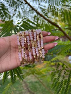 Light Pink and Gold Turtle Stretch Bracelets ✨ The turtle charm in addition to protection, provides patience, strength and stability. ✨ Spiritual Pink Beaded Bangle Bracelet, Spiritual Rose Gold Bracelets With 8mm Beads, Spiritual Rose Gold Bracelet With 8mm Beads, Spiritual Rose Gold Bangle Bracelets, Pink Spiritual Bracelets Hand Wrapped, Pink Spiritual Hand Wrapped Bracelets, Adjustable Rose Gold Bracelet For Meditation, Pink Spiritual Bracelets For Friendship, Pink Spiritual Bracelet For Friendship