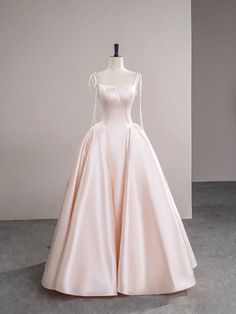 Light Pink Satin Spaghetti Strap Long Prom Dress, Beautiful A-Line Evening Dress with Bow, Customized service and Rush order are available Haljine Za Krizmu, Prom Dresses Off The Shoulder, Dresses Off The Shoulder, A Line Evening Dress, Pink Prom Dress, Beautiful Prom Dresses