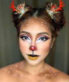 Netball Outfit, Reindeer Makeup, Halloween Bunco, Holiday Eye Makeup, Xmas Makeup, Spongebob Faces, Fantasy Make-up, Deer Makeup, Halloweenský Makeup