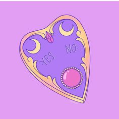 a heart shaped object with the words yes and no on it's side, against a purple background