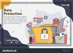 the concept of data protection with people in front of a large padlock, surrounded by other