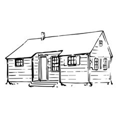 a black and white drawing of a house