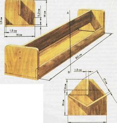 a wooden bench with measurements for the top and bottom section, as shown in this drawing