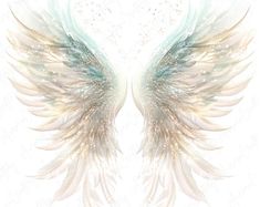 two white and blue wings with sparkles in the middle, on a white background