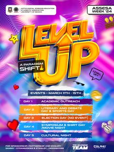 the poster for level up with different colors