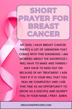 Praying for strength and healing during breast cancer can bring comfort and hope. This short prayer seeks God's presence and guidance to support you through this difficult journey. Visit Grace and Prayers to read this prayer and discover more words of encouragement. Praying For Strength, Pray For Someone, Short Prayer, Pray For Strength, Healing Prayers, Praying For Someone, God's Presence, Short Prayers, Healing Affirmations