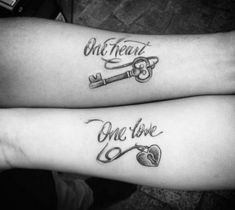 two people with tattoos on their arms that say, oh heart one love and the other is