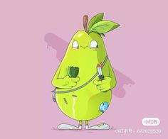 a cartoon pear with a stethoscope in it's mouth