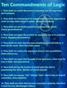 the ten commandments of logistic poster with blue background and black text on it