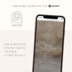 an iphone with the text link in bio - template for showit