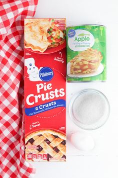 the ingredients for pie crusts are shown next to an empty can