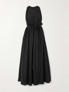 ALAÏA Belted ruched cottton-poplin midi dress All Black Outfit, Black Midi Dress