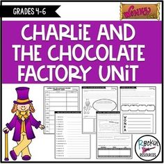 charlie and the chocolate factory unit for grade 1 - 6 with an image of charlie